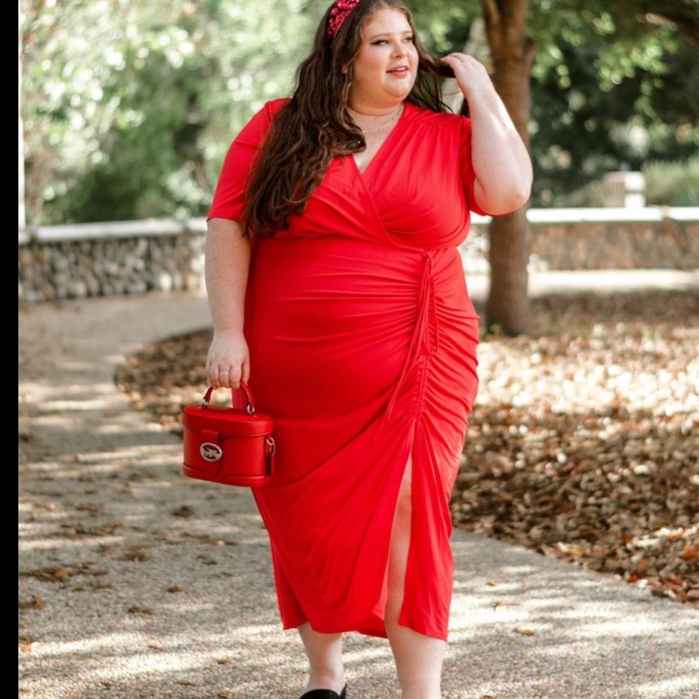 NWT London Times Red Ruched Midi Dress Size 22W